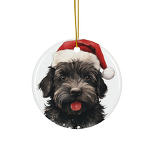 DistinctInk Hanging Ceramic Christmas Tree Ornament with Gold String - Great Gift/Present - 2 3/4 inch Diameter - Bouvier de Flandre Design