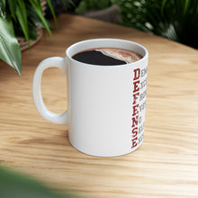 DistinctInk Glossy White Coffee / Tea Mug - DEFENSE Demanding Excellence