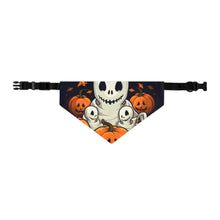 DistinctInk Adjustable Pet Banana Collar with Ghost Skeleton Pumpkin Pattern Design for Halloween