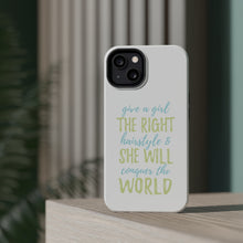 DistinctInk ToughCase for Apple iPhone, Compatible with MagSafe Charging - Girls With Right Hairstyle Will Conquer the World