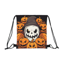 DistinctInk Drawstring Bag Backpack with Spooky Skeleton Pumpkin Patch Design for Halloween