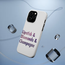 DistinctInk ToughCase for Apple iPhone, Compatible with MagSafe Charging - Lipstick & Diamonds & Champagne