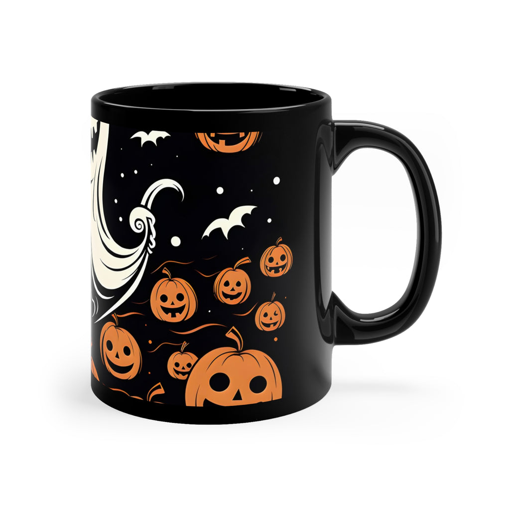 Black Coffee Mug - Ghost Skeleton Cartoon Pumpkins for Halloween, view 3