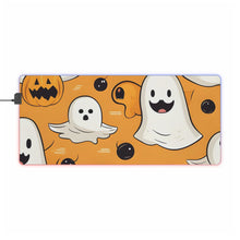DistinctInk LED Gaming Mouse Pad with Ghoulish Bats and Pumpkins Design for Halloween