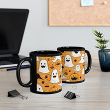 DistinctInk Black Coffee Mug - Ghoulish Bats and Pumpkins for Halloween