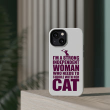 DistinctInk ToughCase for Apple iPhone, Compatible with MagSafe Charging - Strong Woman Needs to Cuddle Cat