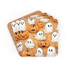 DistinctInk (Set of 4) Corkwood Coasters with Ghostly Skeleton Pumpkin PatchDesign for Halloween
