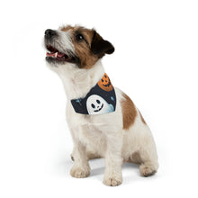 DistinctInk Adjustable Pet Banana Collar with Ghastly Skeleton Pumpkin Patch Design for Halloween
