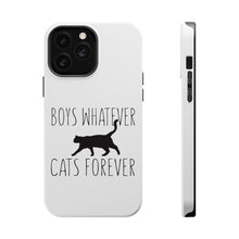 DistinctInk ToughCase for Apple iPhone, Compatible with MagSafe Charging - Boys Whatever, Cats Forever