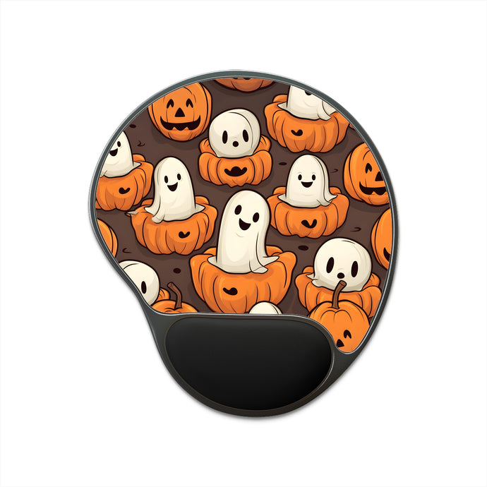 DistinctInk Mouse Pad with Wrist Rest  with Haunted Skeleton Pumpkin Patch Design for Halloween