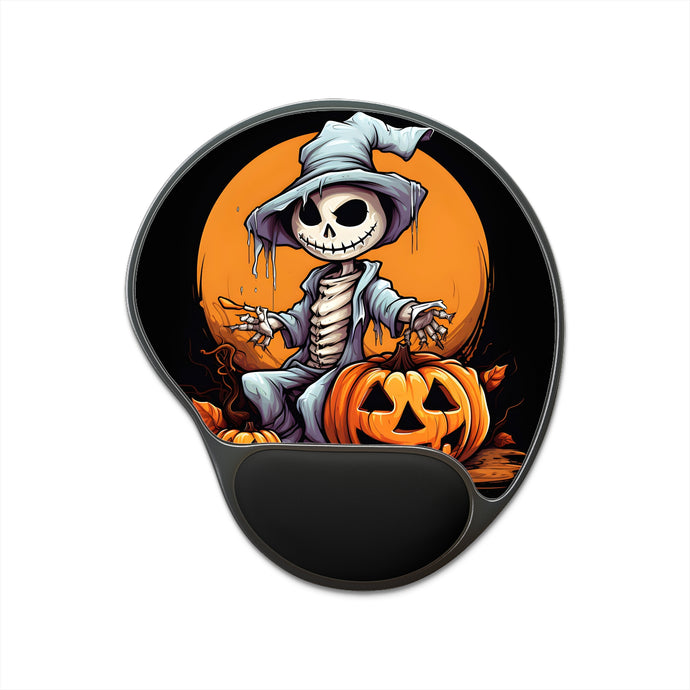DistinctInk Mouse Pad with Wrist Rest  with Haunted Jack-O'-Skeleton Design for Halloween