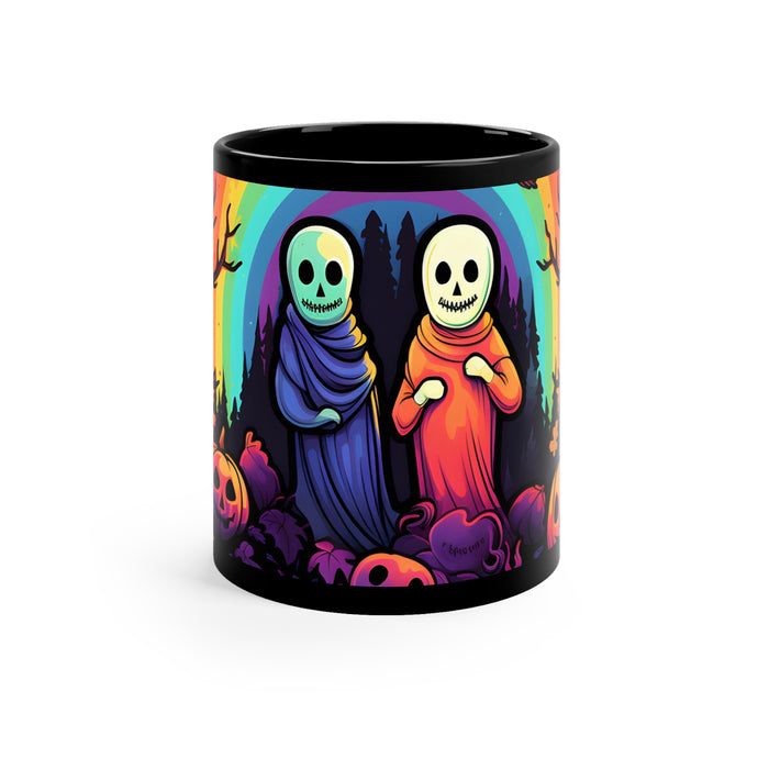 DistinctInk Black Coffee Mug - Living Life to the Fullest for Halloween LGBTQ+ Pride