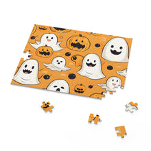 DistinctInk Jigsaw Puzzle with Ghoulish Bats and Pumpkins Design for Halloween