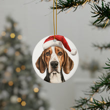 DistinctInk Hanging Ceramic Christmas Tree Ornament with Gold String - Great Gift/Present - 2 3/4 inch Diameter - English Foxhound Design