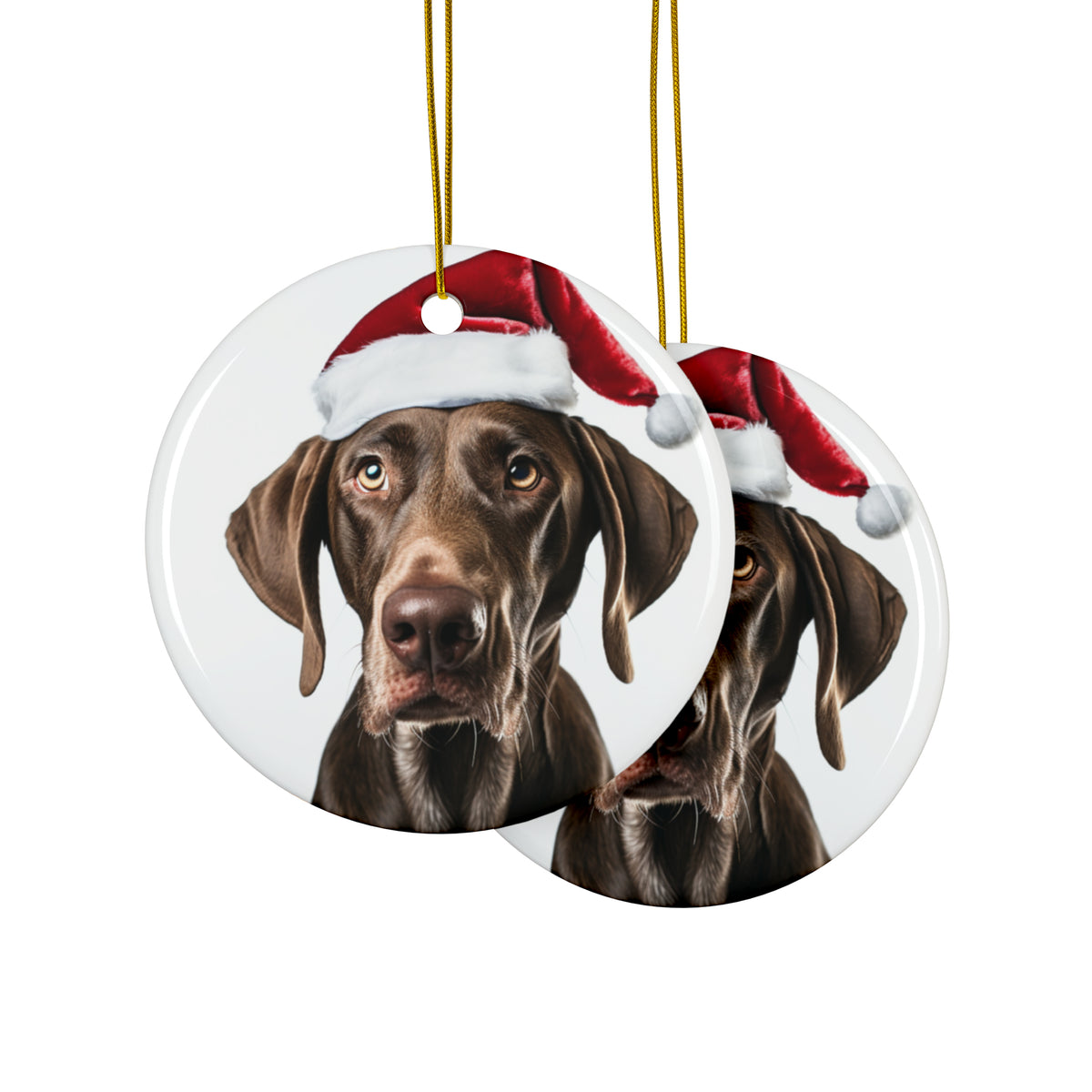 Hanging Ceramic Christmas Tree Ornament with Gold String - Plott Hound Design, view 2