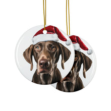 DistinctInk Hanging Ceramic Christmas Tree Ornament with Gold String - Great Gift/Present - 2 3/4 inch Diameter - Plott Hound Design