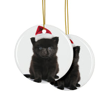 DistinctInk Hanging Ceramic Christmas Tree Ornament with Gold String - Great Gift/Present - 2 3/4 inch Diameter - Schipperke Puppy Design