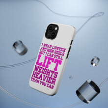 DistinctInk ToughCase for Apple iPhone, Compatible with MagSafe Charging - Lipstick & High Heels Can Life Weights Heavier