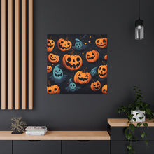 DistinctInk Canvas Wall Art with Nightly Fright of Bats and Ghouls for Halloween