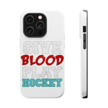 DistinctInk ToughCase for Apple iPhone, Compatible with MagSafe Charging - Give Blood Play Hockey
