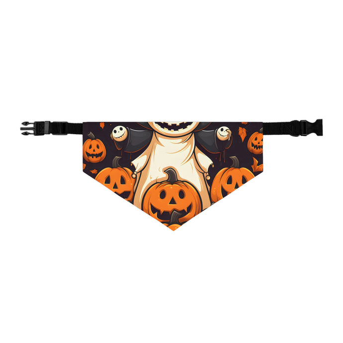DistinctInk Adjustable Pet Banana Collar with Spooky Skeleton Pumpkin Patch Design for Halloween