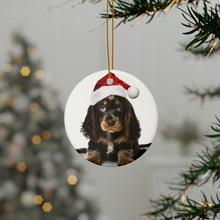 DistinctInk Hanging Ceramic Christmas Tree Ornament with Gold String - Great Gift/Present - 2 3/4 inch Diameter - English Cocker Spaniel Puppy Design