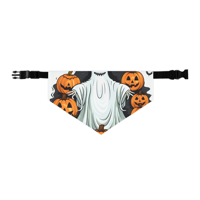 DistinctInk Adjustable Pet Banana Collar with Ghost Skeleton Pumpkins Pattern Design for Halloween