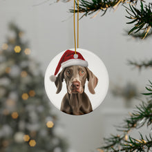 DistinctInk Hanging Ceramic Christmas Tree Ornament with Gold String - Great Gift/Present - 2 3/4 inch Diameter - Weimaraner Design