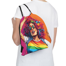 DistinctInk Drawstring Bag Backpack with Leading a New Path Design for LGBTQ+ Pride