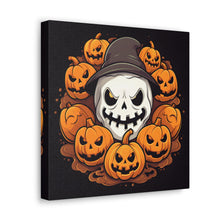 DistinctInk Canvas Wall Art with Spooky Skeleton Pumpkin Patch for Halloween