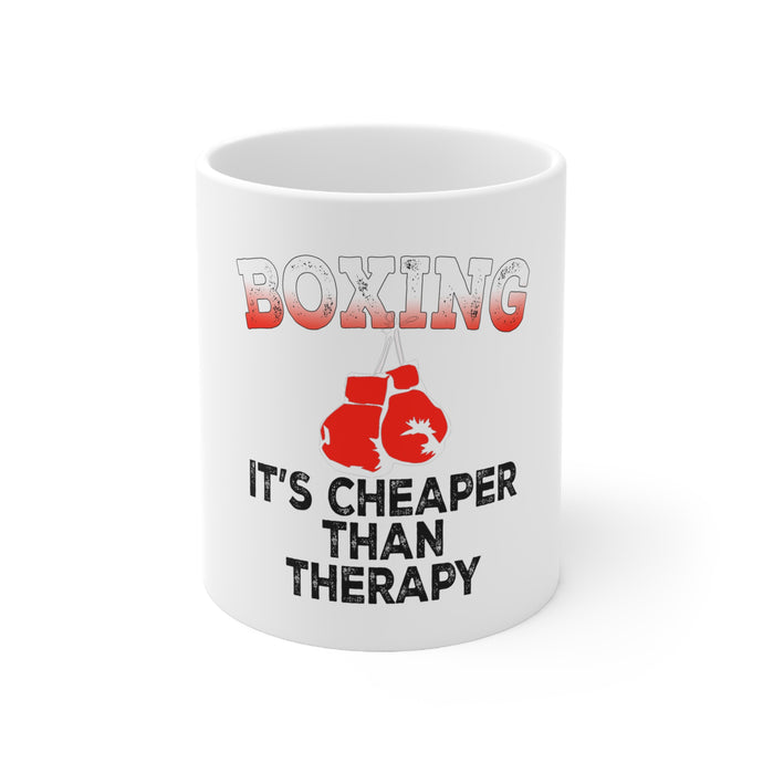 DistinctInk Glossy White Coffee / Tea Mug - Boxing It's Cheaper Than Therapy