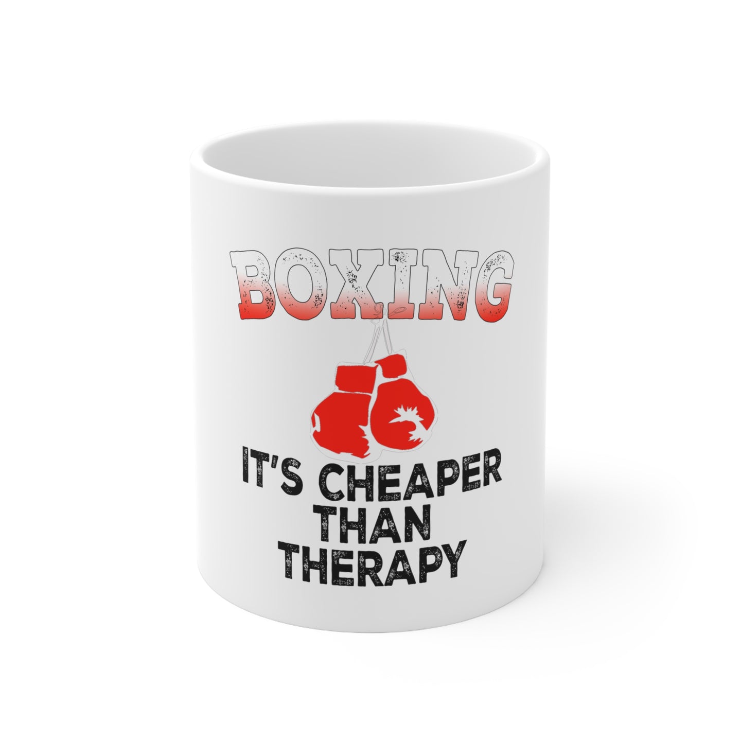 DistinctInk Glossy White Coffee / Tea Mug - Boxing It's Cheaper Than Therapy