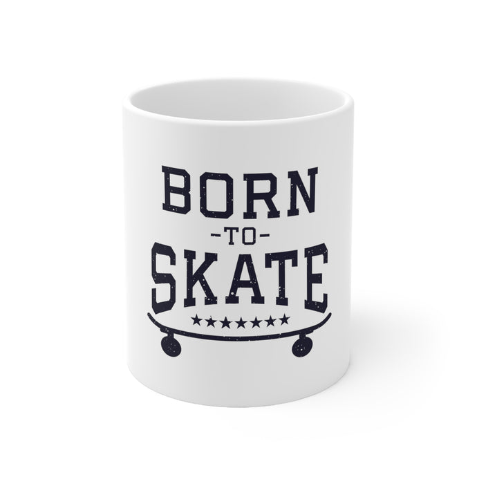 DistinctInk Glossy White Coffee / Tea Mug - Born to Skate - Skating