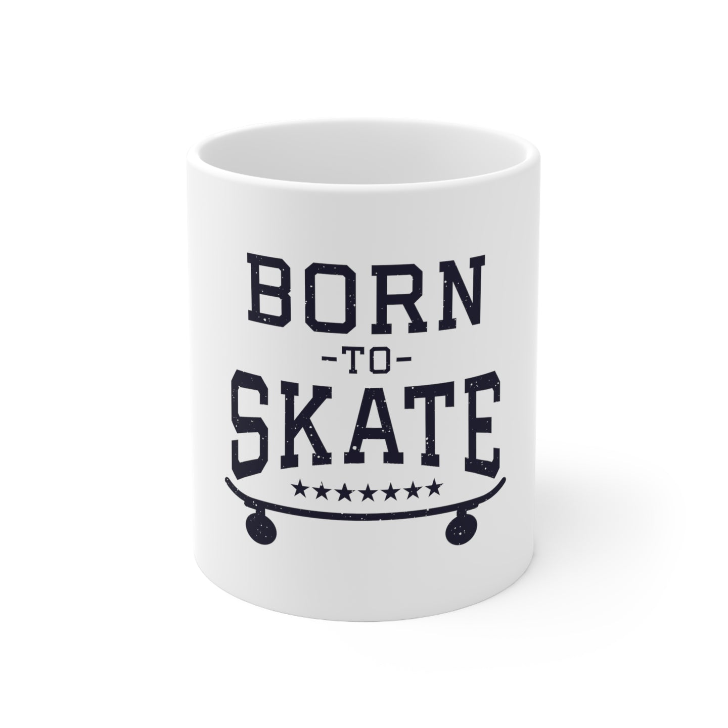DistinctInk Glossy White Coffee / Tea Mug - Born to Skate - Skating