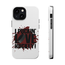DistinctInk ToughCase for Apple iPhone, Compatible with MagSafe Charging - I Puckin' Love Hockey