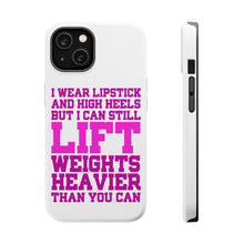 DistinctInk ToughCase for Apple iPhone, Compatible with MagSafe Charging - Lipstick & High Heels Can Life Weights Heavier