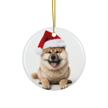 DistinctInk Hanging Ceramic Christmas Tree Ornament with Gold String - Great Gift/Present - 2 3/4 inch Diameter - Akita Design