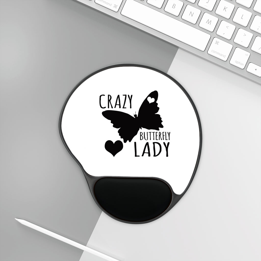 Mouse Pad With Wrist Rest - Crazy Butterfly Lady, view 4