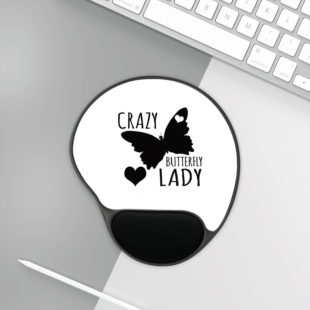 Mouse Pad With Wrist Rest - Crazy Butterfly Lady, view 4