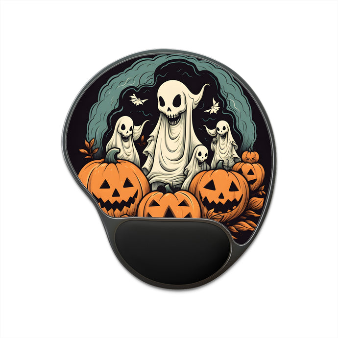 DistinctInk Mouse Pad with Wrist Rest  with Spooky Skeleton Pumpkins Design for Halloween