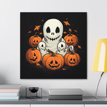 DistinctInk Canvas Wall Art with Ghost Skeleton Pumpkin Pattern for Halloween