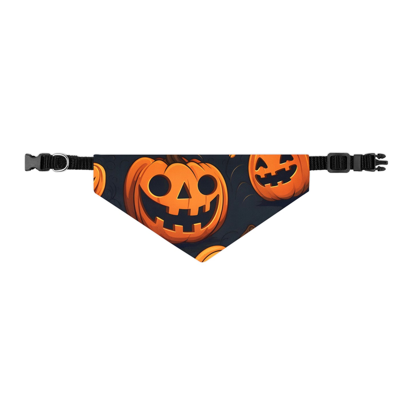 DistinctInk Adjustable Pet Banana Collar with Nightly Fright of Bats and Ghouls Design for Halloween