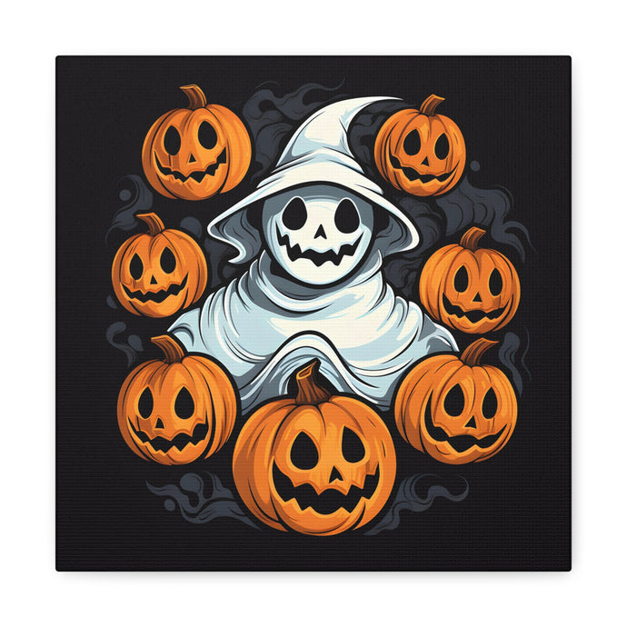 DistinctInk Canvas Wall Art with Spooky Skeletal Pumpkin Patch for Halloween