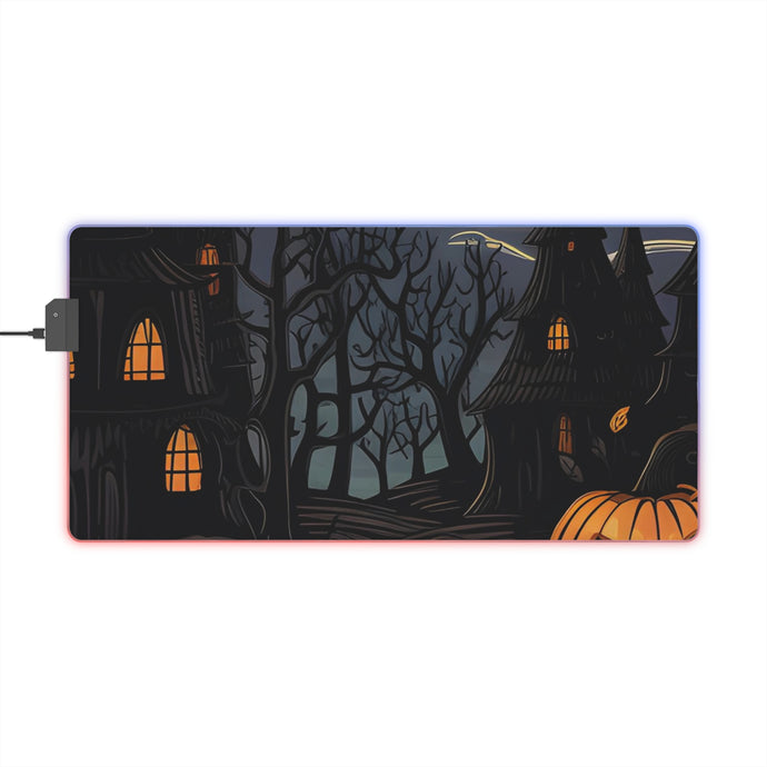 DistinctInk LED Gaming Mouse Pad with Spooky All Hallows' Eve Design for Halloween