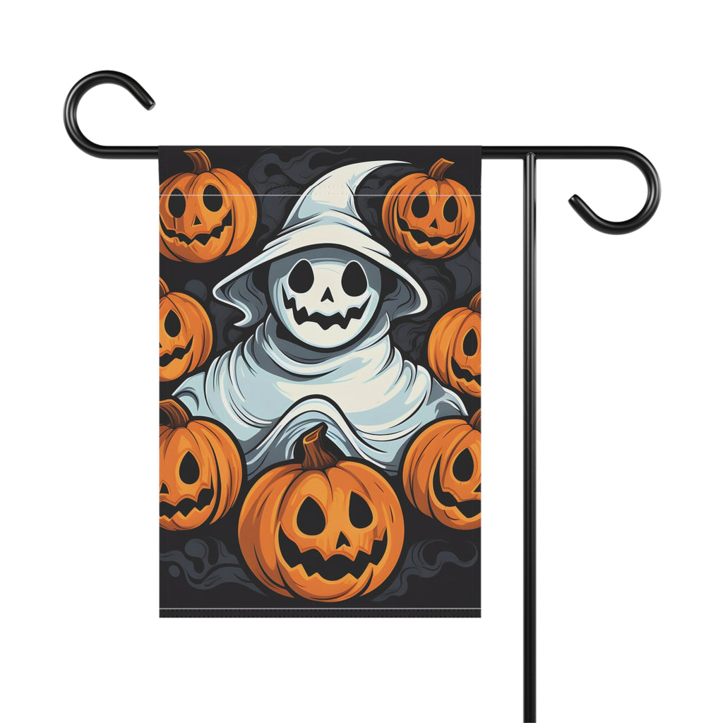Garden & House Banner / Flag with Spooky Skeletal Pumpkin Patch Design for Halloween, view 3