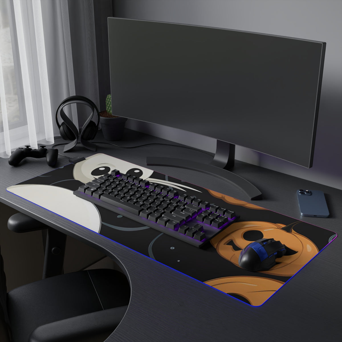 LED Gaming Mouse Pad with Ghost Skeleton Pumpkin Pattern Design for Halloween, view 27