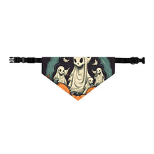 DistinctInk Adjustable Pet Banana Collar with Spooky Skeleton Pumpkins Design for Halloween
