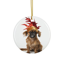 DistinctInk Hanging Ceramic Christmas Tree Ornament with Gold String - Great Gift/Present - 2 3/4 inch Diameter - Brussel Griffon Design