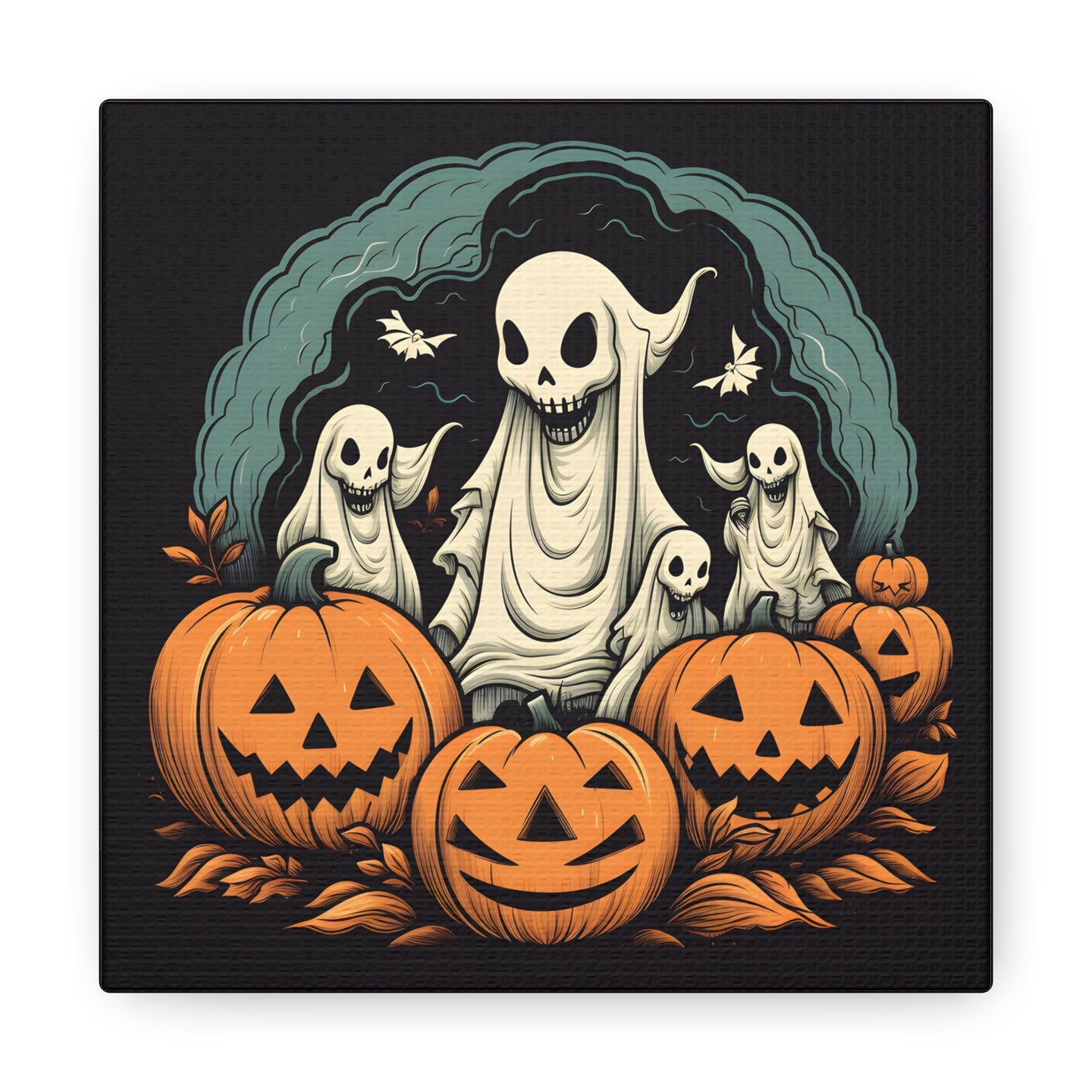 DistinctInk Canvas Wall Art with Spooky Skeleton Pumpkins for Halloween