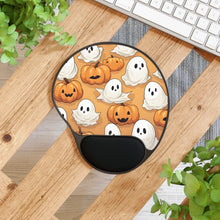 DistinctInk Mouse Pad with Wrist Rest  with Ghostly Skeleton Pumpkin Patch Design for Halloween